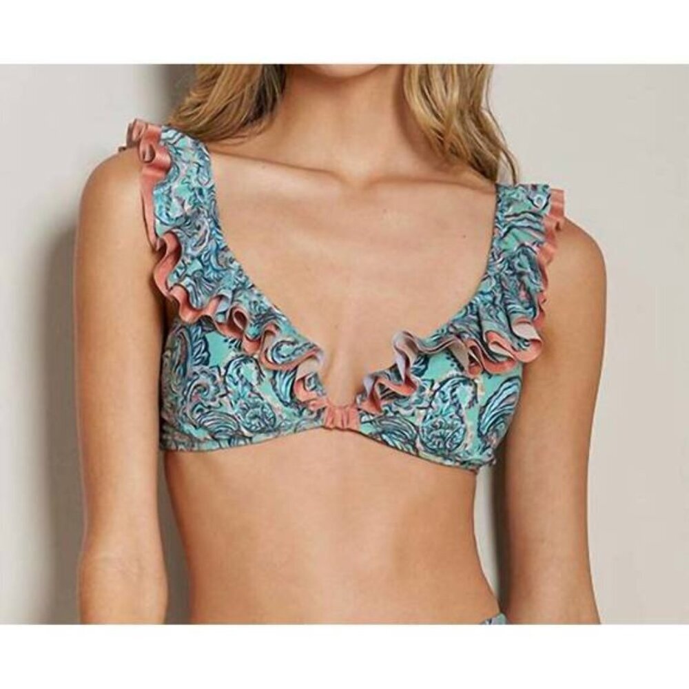 Cosita Linda Flutter Paisley Bikini Top Tie Back Beach Swim Travel Size Small